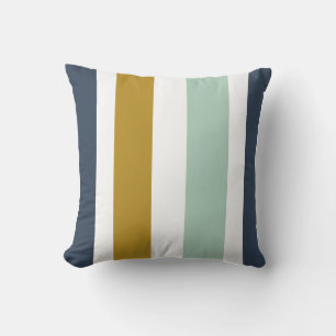Quattro Stripe in Navy Blue, Celadon, Ochre, White Cushion