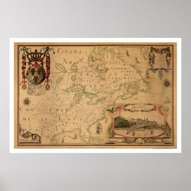 Quebec Canada Early Map 1688 Poster (Front)