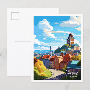 Quebec Canada vintage travel illustration Postcard