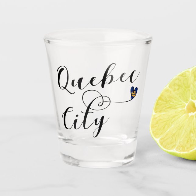 Quebec City Flag In Heart Shot Glass (Front)