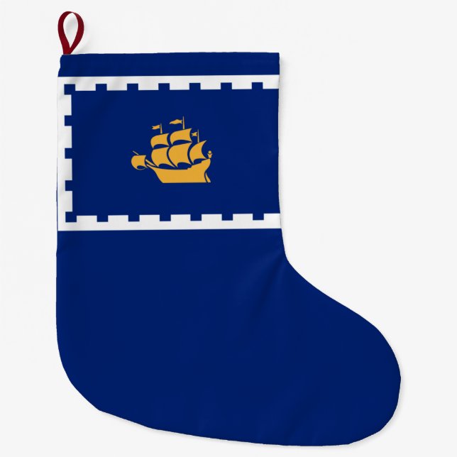 Quebec City Flag (Québec, Canada) Large Christmas Stocking (Front)