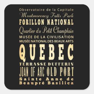 Quebec City of Canada Typography Art Square Sticker