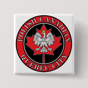 Quebec City Round Polish Canadian Leaf 15 Cm Square Badge