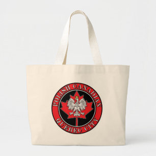 Quebec City Round Polish Canadian Leaf Large Tote Bag
