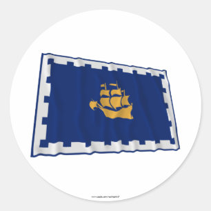Quebec City Waving Flag Classic Round Sticker