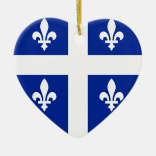 Quebec Flag Heart Ceramic Ornament
