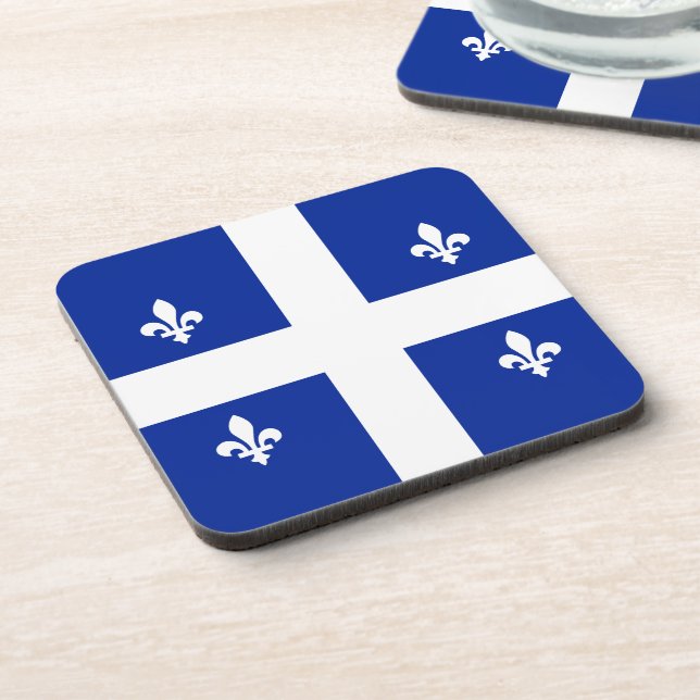 Quebec Flag PQ Qc with fleur de lys Coaster (Left Side)
