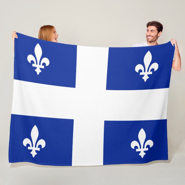 Quebec Flag PQ Qc with fleur de lys Fleece Blanket (In Situ)