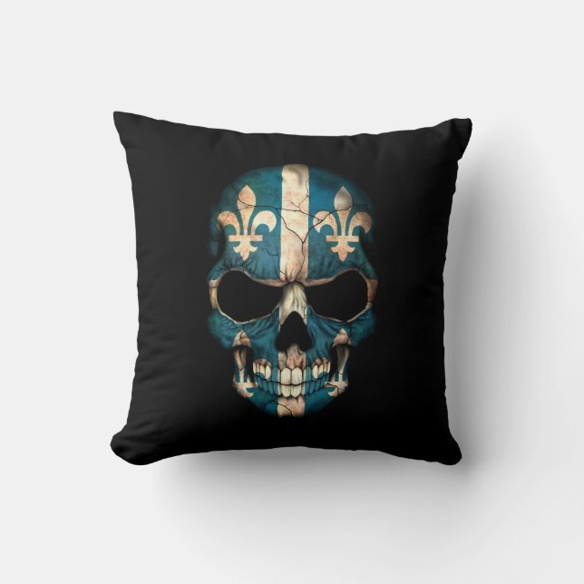 Quebec Flag Skull on Black Cushion (Front)