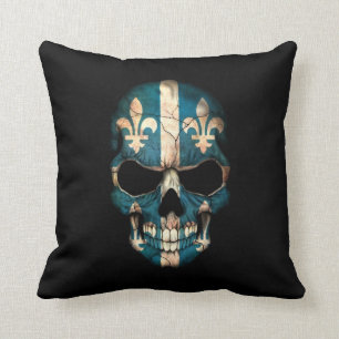 Quebec Flag Skull on Black Cushion