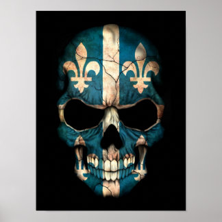 Quebec Flag Skull on Black Poster