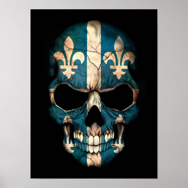 Quebec Flag Skull on Black Poster (Front)