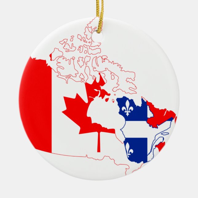 Quebec in Canada flag, map Ceramic Tree Decoration (Front)