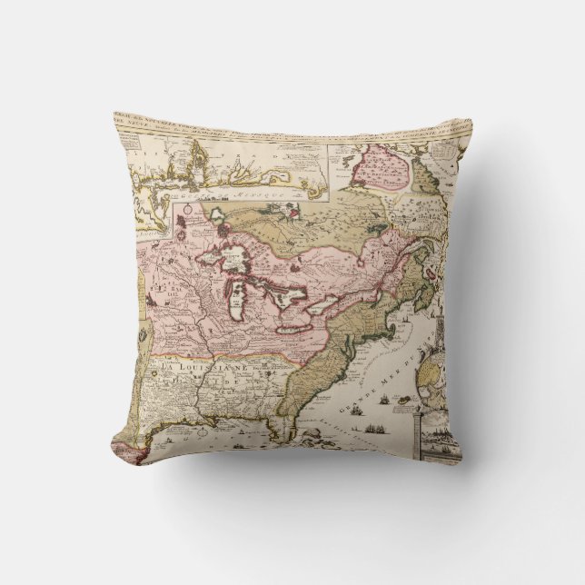 Quebec/Nouvelle-France mediaeval french map Americ Cushion (Front)