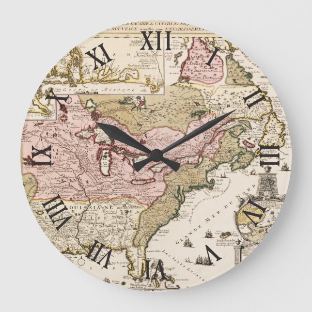 Quebec/Nouvelle-France mediaeval french map Large Clock (Front)