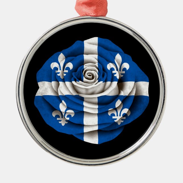 Quebec Rose Flag on Black Metal Tree Decoration (Front)