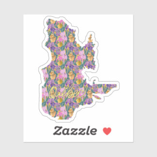 Québec Sticker with Blue Flag Iris Floral Pattern