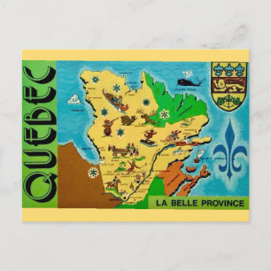 Quebec Vintage Map Postcard
