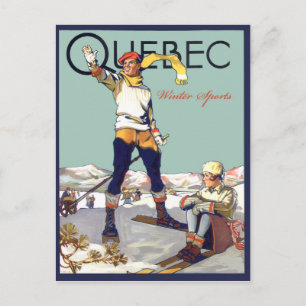 Quebec, winter sports in Canada, couple on a ski Postcard