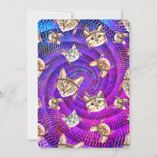 Quebecois Birthday Hippie cat heads psychedelic Holiday Card