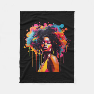 Queen Afro Melanin Dripping Juneteenth African Fleece Blanket