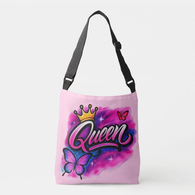Queen Airbrush Graffiti Crown & Butterfly Tote Bag (Front)