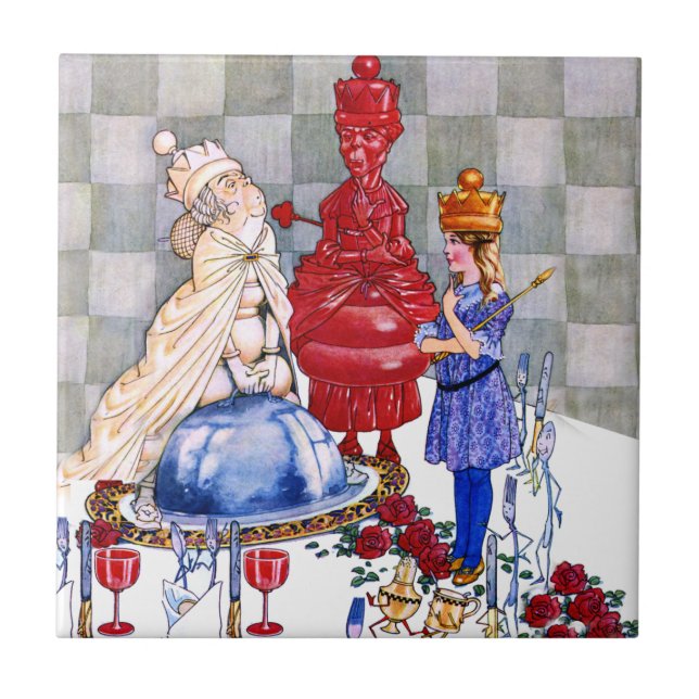 Queen Alice, the Red Queen and The White Queen Ceramic Tile (Front)