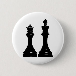 Queen and king chess pieces 6 cm round badge