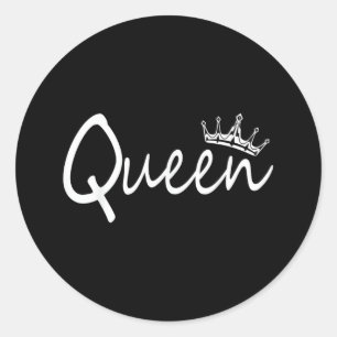 Queen and King Crown Matching Couple Design for Hi Classic Round Sticker