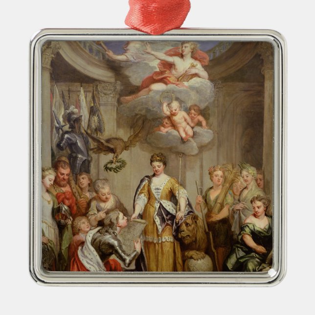 Queen Anne presenting plans of Blenheim military Metal Tree Decoration (Front)