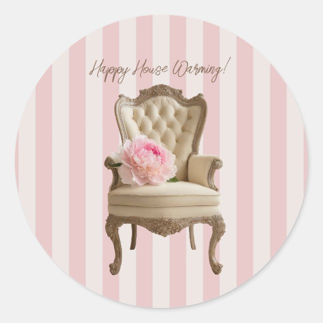 Queen Anne wing chair Pink Peony  Classic Round Sticker (Front)