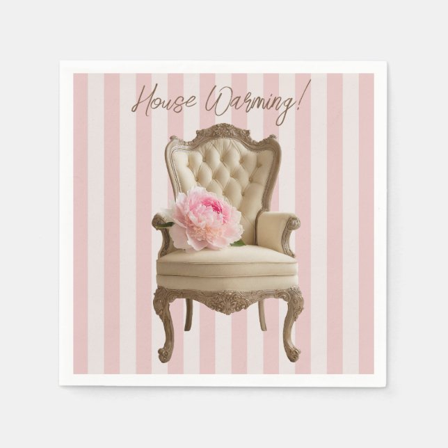 Queen Anne wing chair Pink Peony House Warming Napkin (Front)