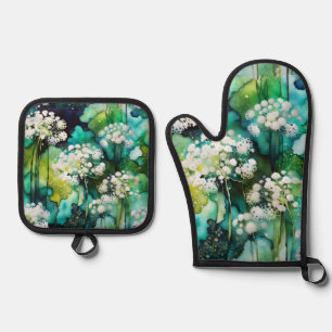 Queen Anne's Lace Abstract Oven Mitt & Pot Holder Set