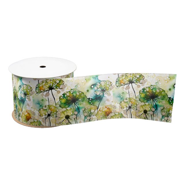 Queen Anne's Lace and Bubbles Abstract Satin Ribbon (Spool)
