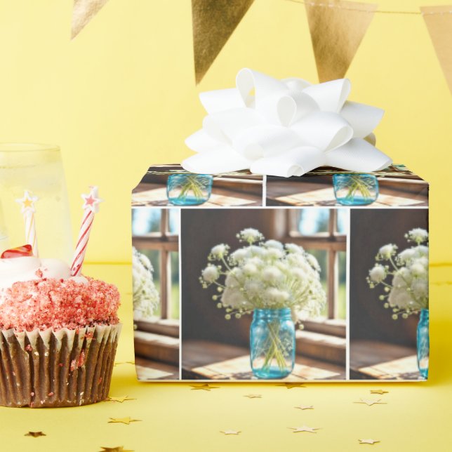 Queen Anne's Lace Bouquet In Window Wrapping Paper (Birthday Party)