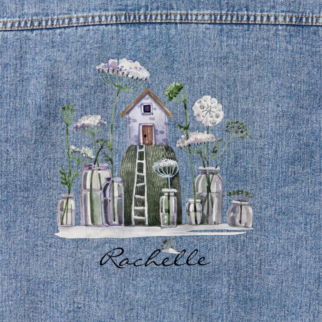 Queen Anne's Lace Flowers Fairytale Cottage Denim Jacket (Creator Uploaded)
