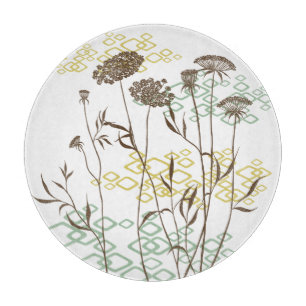 Queen Anne's Lace/White Round Glass Cutting Board