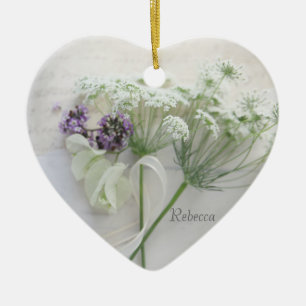 Queen Anne's lace with script Ceramic Ornament