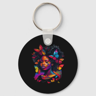 Queen Art Painting Butterfly Afro Cute Key Ring