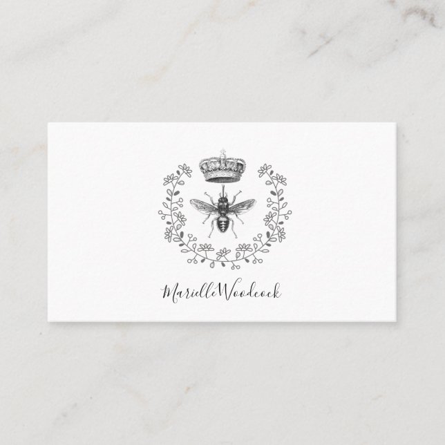 Queen Bee And Crown Laurel Logo Business Card (Front)