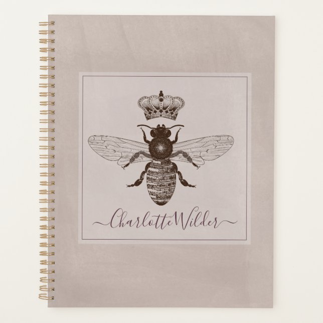 Queen Bee And Crown Script Signature Planner (Front)