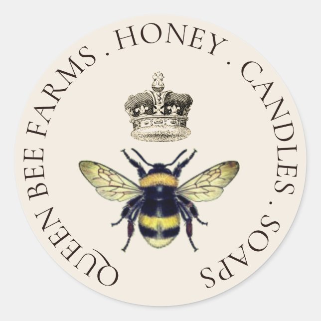 Queen Bee And Regal Crown Cream Apiary Classic Round Sticker (Front)