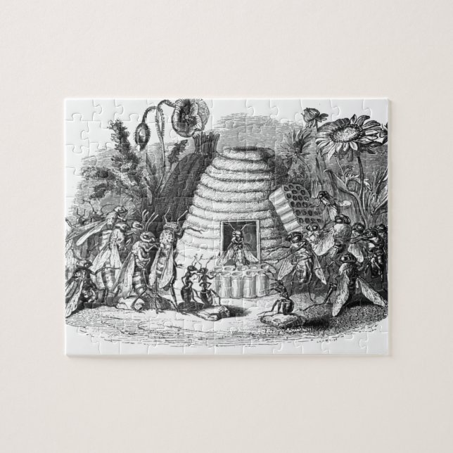 Queen Bee And Worker Bees At The Hive Jigsaw Puzzle (Horizontal)