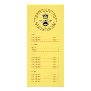 Queen Bee Apiary Honey Products Rack Card