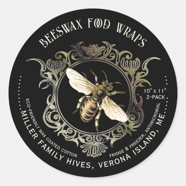 Queen Bee Beekeeper's Beeswax Food Wrap Labels (Front)