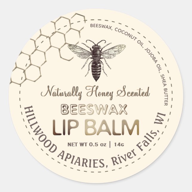 Queen Bee Beeswax Lip Balm Label Honeycomb         (Front)