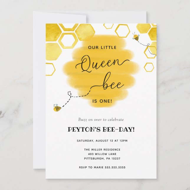 Queen Bee Birthday Invitation (Front)