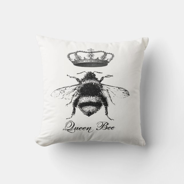 Queen Bee, black and white Cushion (Front)