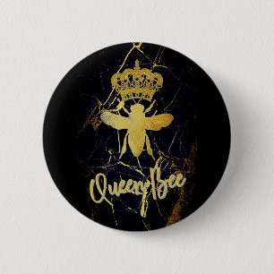 QUEEN BEE Black & Gold Marble BUTTON
