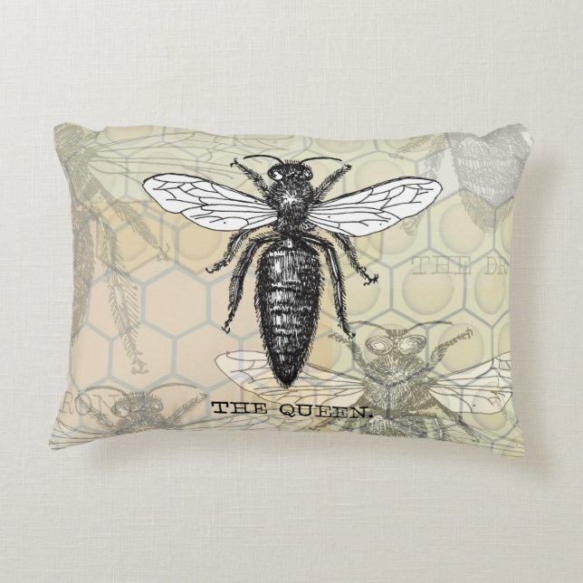 Queen Bee Bug Insect Antique Illustration Decorative Cushion (Back)